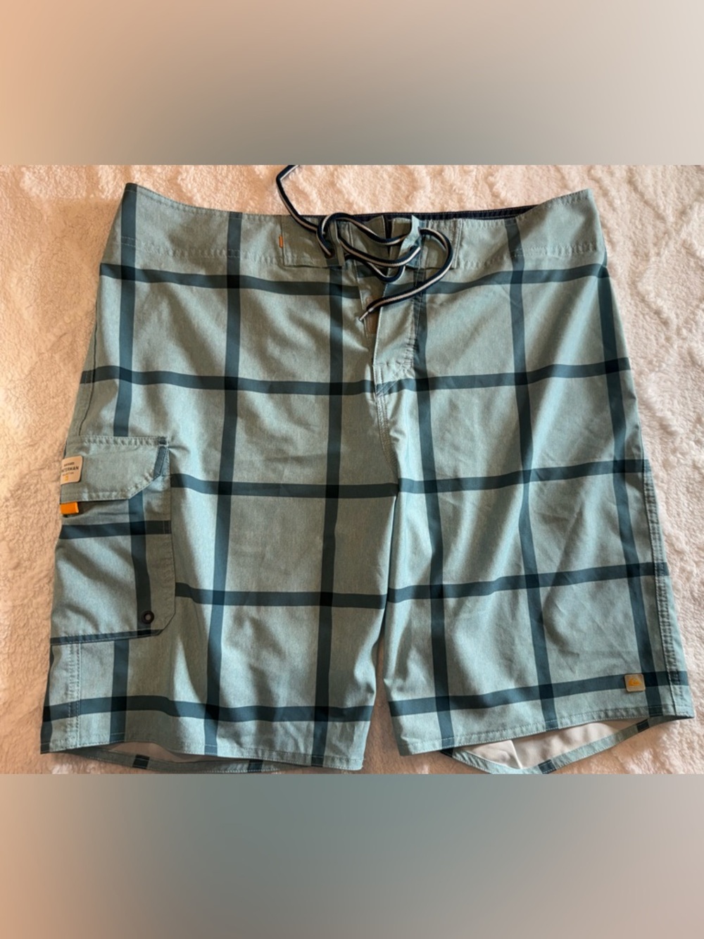 Quiksilver Waterman Boardshorts Size 34 Blue Plaid Swim Trunks